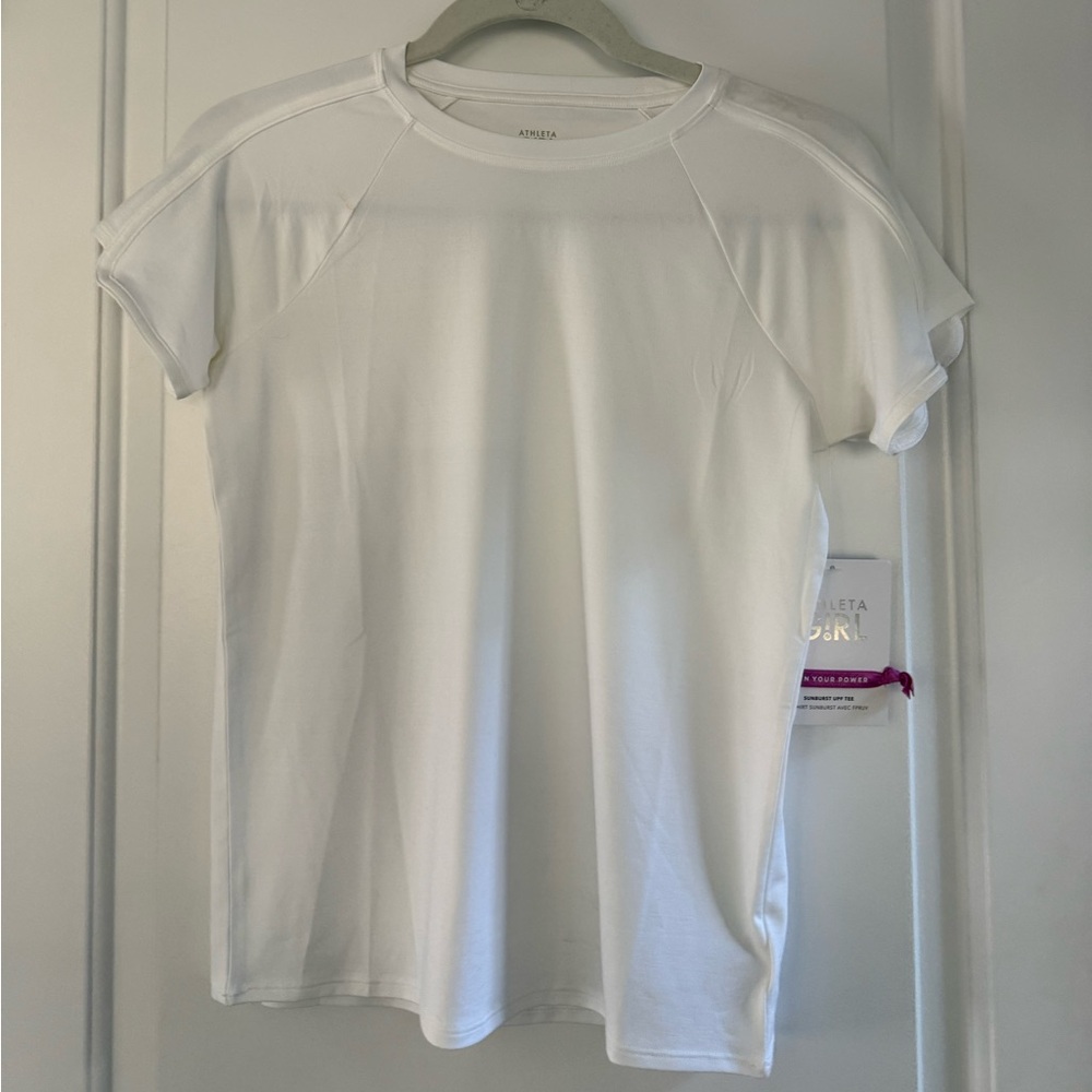 Athleta Girl White Short Sleeve “Sunburst UPF Tee” / Size Youth XL / 14 (NWT)